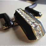 vintage trifari black enamel and rhinestone necklace