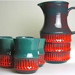 vintage west german pottery jug and beakers