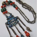 antique chinese silver enamel necklace