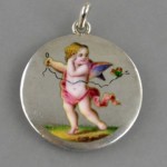 antique victorian enamel cherub sterling pendant