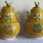 pait chinese glazed earthenware pottery lidded jars
