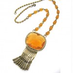 vintage art deco amber glass fringe brass necklace