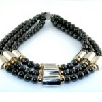vintage artisan hematite ss and 14k gold necklace