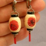 vintage carved japanese paper lantern earrings