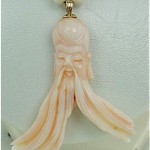 vintage chinese carved angel skin coral wise man pendant necklace