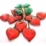 vintage french poured glass shamrock hearts fur clip and earrings