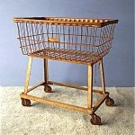 vintage industrial wire laundry basket cart