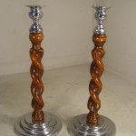 vintage pair tall art deco barlety twist candelsticks