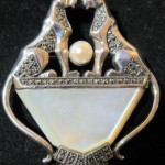 vintage sterling silver mother of pearl marcasite jaguar pin art deco