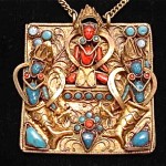 vintage tribal warrior turquoise coral brass necklace