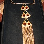 vintage trifari stained glass fringe pendant