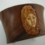 vintage wood carved cameo cuff bracelet