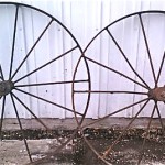 decorative pair antique cast iron wagon wheels