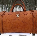 vintage 1940s tooled leather duffle bag