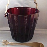 vintage art deco ruby glass ice bucket and matching tongs