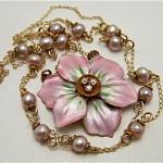 vintage art nouveau enamel diamond pearl floral necklace