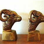 vintage brass ram head bookends
