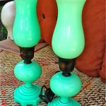 vintage 1920s pair green glass jadeite jefferson glass co hurricane lamps