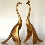 vintage pair midcentury gilt peacocks