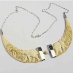 vintage 1930s carved ox bone elephants necklace