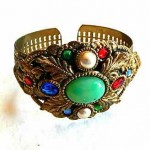 vintage 1930s jeweled brass cuff bracelet