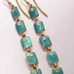 vintage 1970s teal enamel and sterling dangle earrings