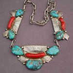 vintage dan simplicio attributed zuni turuqoise and coral necklace