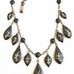 vintage niello enamel sterling dangle necklace