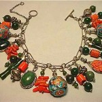 vintage sterling coral jade cloisonne charm bracelet
