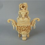 antique 1900s chinese carved oxbone incense burner