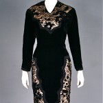 vintage 1970s claude petin paris silk velvet lace devore dress