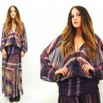 vintage 1970s sheer batwing maxi dress