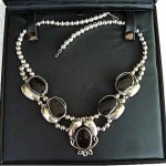 vintage black onyx and sterling squash blossom necklace
