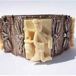 vintage chinese filigree and ox bone panel bracelet