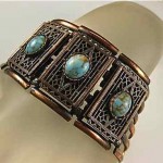 vintage copper and turquoise artisan bracelet