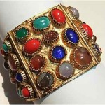 vintage egyptian revival gemstone and art glass bracelet