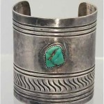 vintage midcentury navajo sterling silver turquoise wide cuff bracelet