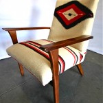 vintage midcentury walnut lounge chair navajo saddle blanket upholstery