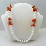 vintage signed miriam haskell white bead and coral necklace