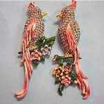 vintage unsigned coro birds of paradise fur clips