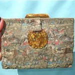 antique french tapestry purse with bakelite trim