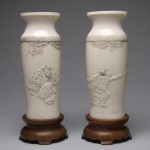 antique japanese ox bone samurai vases