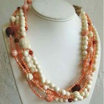 chinese carved ox bone carnelian coral multi strand necklace