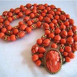 hattie carnegie coral bead and cameo necklace