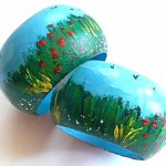 pair 1980s hand painted bangle bracelets