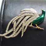 vintage 1940s sterling rhinestone enamel peacock pin