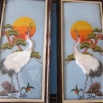 vintage 1960s embroidered cranes