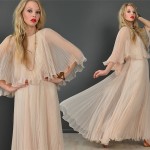 vintage 1970s pleated chiffon maxi gown