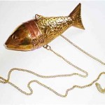 vintage brass copper fish shoulder bag purse