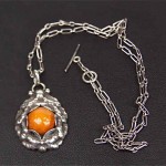 vintage george jensen silver and amber pendant necklace